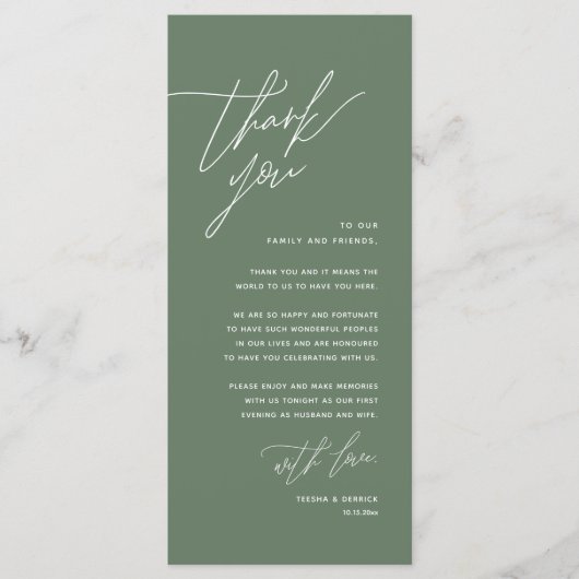 Minimale bruiloft Plaats instelling Hartelijk dank Programmakaart (Voorkant)