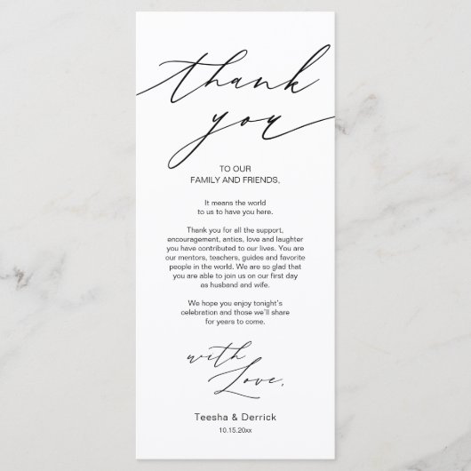 Minimale bruiloft Plaats instelling Hartelijk dank Programmakaart (Voorkant)