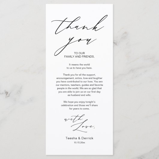 Minimale bruiloft Plaats instelling Hartelijk dank Programmakaart (Voorkant)