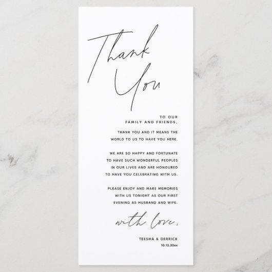 Minimale bruiloft Plaats instelling Hartelijk dank Programmakaart (Voorkant)