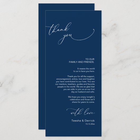 Minimale bruiloft Plaats instelling Hartelijk dank Programmakaart (Voorkant / Achterkant)