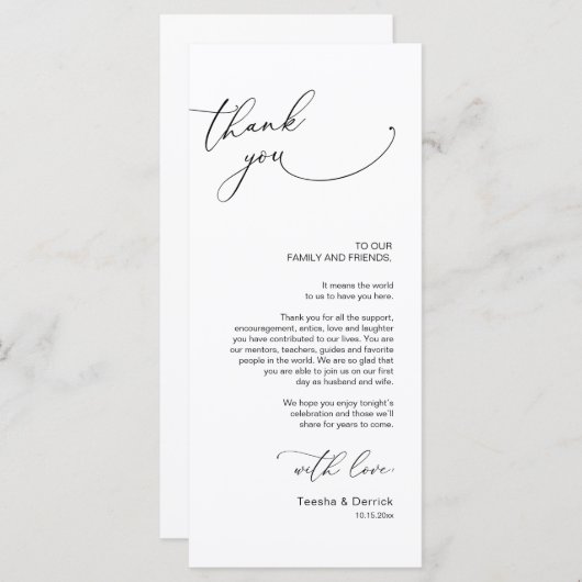 Minimale bruiloft Plaats instelling Hartelijk dank Programmakaart (Voorkant / Achterkant)