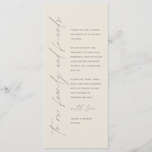 Minimale bruiloft Plaats instelling Hartelijk dank Programmakaart (Voorkant)