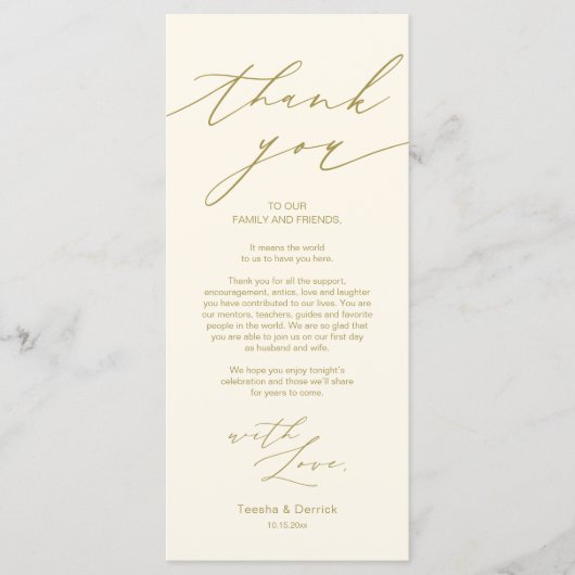 Minimale bruiloft Plaats instelling Hartelijk dank Programmakaart (Voorkant)