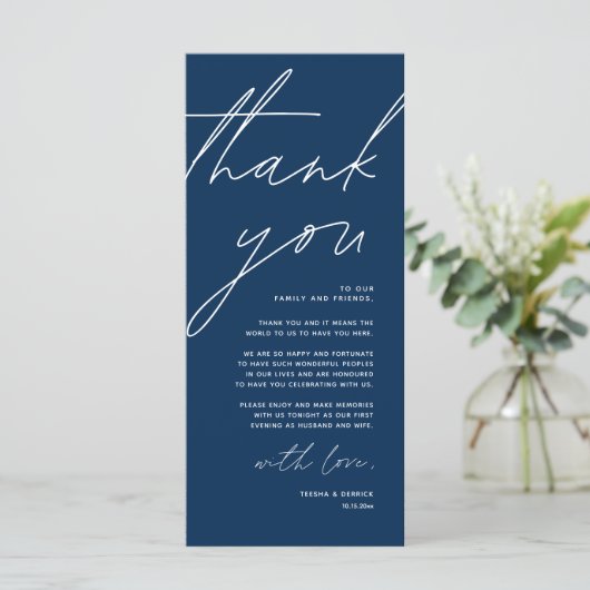 Minimale bruiloft Plaats instelling Hartelijk dank Programmakaart (Staand voorkant)