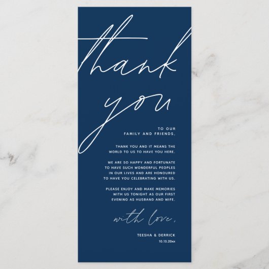 Minimale bruiloft Plaats instelling Hartelijk dank Programmakaart (Voorkant)