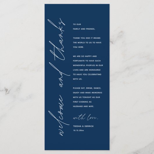 Minimale bruiloft Plaats instelling Hartelijk dank Programmakaart (Voorkant)