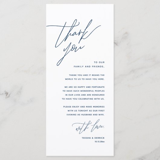 Minimale bruiloft Plaats instelling Hartelijk dank Programmakaart (Voorkant)