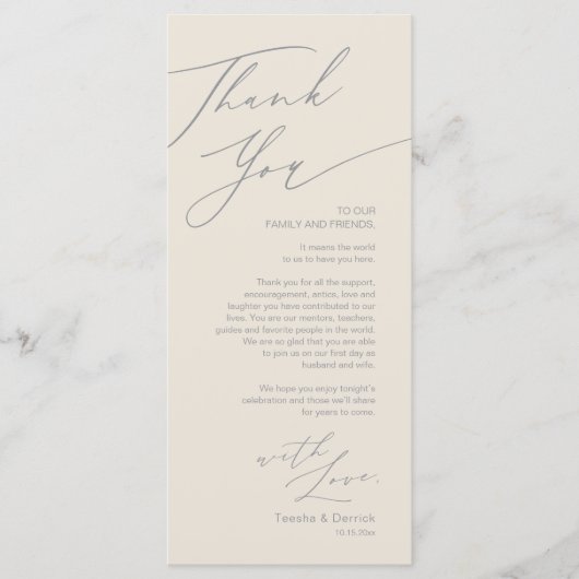 Minimale bruiloft Plaats instelling Hartelijk dank Programmakaart (Voorkant)