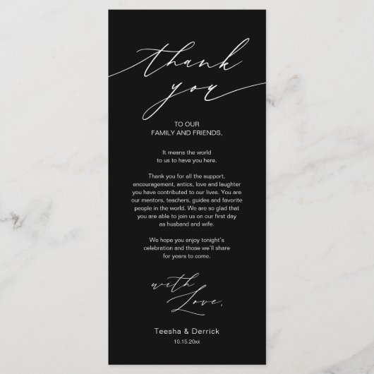 Minimale bruiloft Plaats instelling Hartelijk dank Programmakaart (Voorkant)