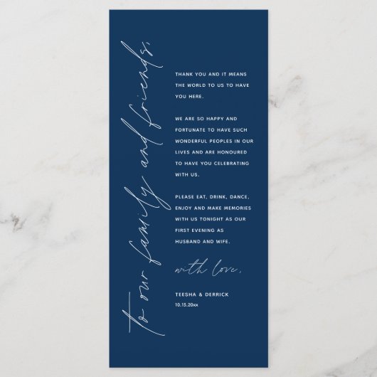 Minimale bruiloft Plaats instelling Hartelijk dank Programmakaart (Voorkant)