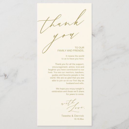 Minimale bruiloft Plaats instelling Hartelijk dank Programmakaart (Voorkant)