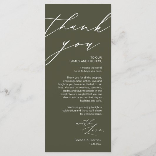 Minimale bruiloft Plaats instelling Hartelijk dank Programmakaart (Voorkant)
