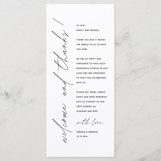 Minimale bruiloft Plaats instelling Hartelijk dank Programmakaart (Voorkant)