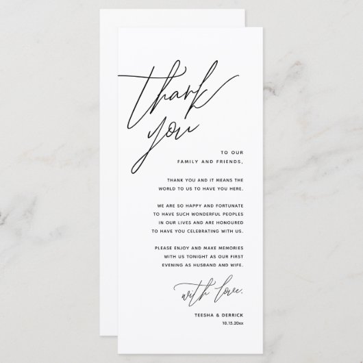 Minimale bruiloft Plaats instelling Hartelijk dank Programmakaart (Voorkant / Achterkant)