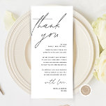 Minimale bruiloft Plaats instelling Hartelijk dank Programmakaart<br><div class="desc">Dit is de Modern bewerkbare kaart, in minimalistisch scriptontwerp, zwart-wit thema, Place Setting Thank You Cards. Deel de liefde en show uw waardering voor uw gasten, wanneer ze gaan zitten aan hun stoel en lees deze gepersonaliseerde charmante bedankje plaats setting kaart. Het is een prachtige manier om je speciale feestdag...</div>