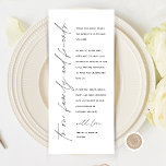 Minimale bruiloft Plaats instelling Hartelijk dank Programmakaart<br><div class="desc">Dit is de Modern bewerkbare kaart, in minimalistisch scriptontwerp, zwart-wit thema, Place Setting Thank You Cards. Deel de liefde en show uw waardering voor uw gasten, wanneer ze gaan zitten aan hun stoel en lees deze gepersonaliseerde charmante bedankje plaats setting kaart. Het is een prachtige manier om je speciale feestdag...</div>