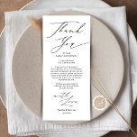 Minimale bruiloft Plaats instelling Hartelijk dank Programmakaart<br><div class="desc">Dit is het moderne minimalistische zachte script, in zwart-wit thema, bruiloft diner plaats setting Thank You Cards. Deel de liefde en show uw waardering voor uw gasten, wanneer ze gaan zitten aan hun stoel en lees deze gepersonaliseerde charmante bedankje plaats setting kaart. Het is een prachtige manier om je speciale...</div>