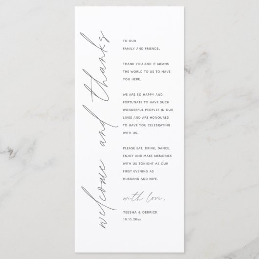 Minimale bruiloft Plaats instelling Hartelijk dank Programmakaart (Voorkant)