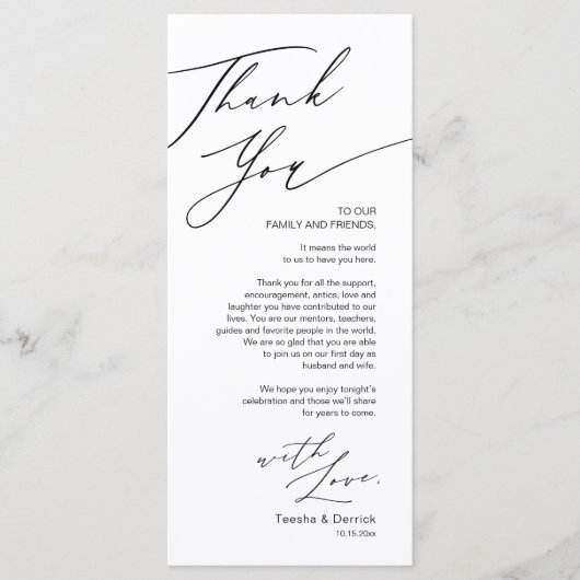 Minimale bruiloft Plaats instelling Hartelijk dank Programmakaart (Voorkant)