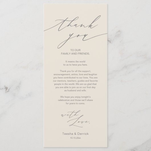 Minimale bruiloft Plaats instelling Hartelijk dank Programmakaart (Voorkant)