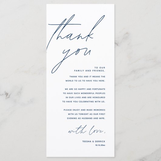 Minimale bruiloft Plaats instelling Hartelijk dank Programmakaart (Voorkant)