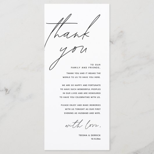 Minimale bruiloft Plaats instelling Hartelijk dank Programmakaart (Voorkant)