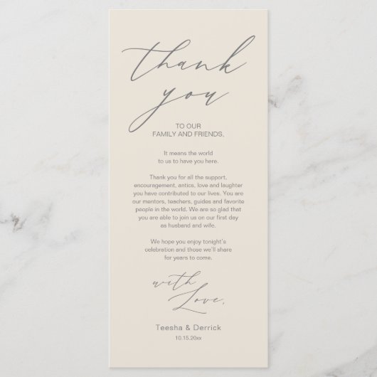 Minimale bruiloft Plaats instelling Hartelijk dank Programmakaart (Voorkant)