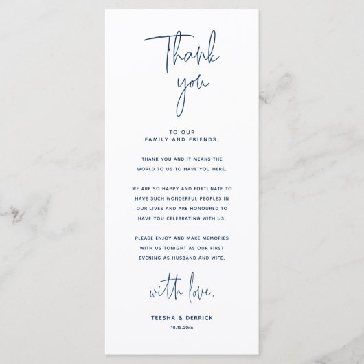Minimale bruiloft Plaats instelling Hartelijk dank Programmakaart (Voorkant)