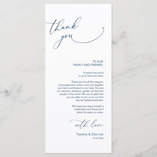 Minimale bruiloft Plaats instelling Hartelijk dank Programmakaart (Voorkant)