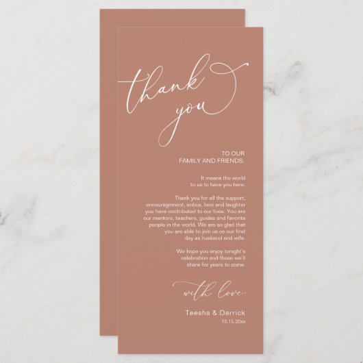 Minimale bruiloft Plaats instelling Hartelijk dank Programmakaart (Voorkant / Achterkant)