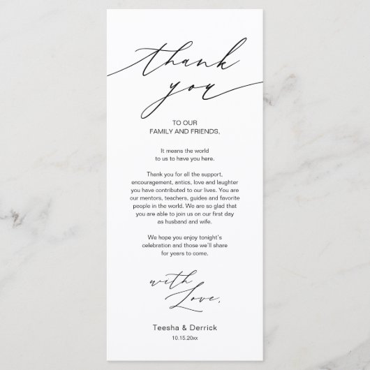 Minimale bruiloft Plaats instelling Hartelijk dank Programmakaart (Voorkant)