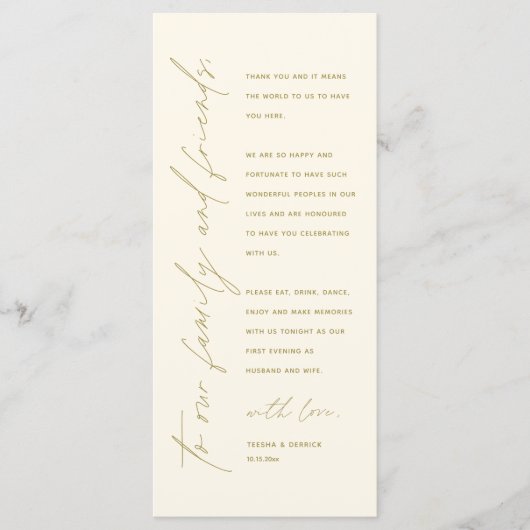 Minimale bruiloft Plaats instelling Hartelijk dank Programmakaart (Voorkant)