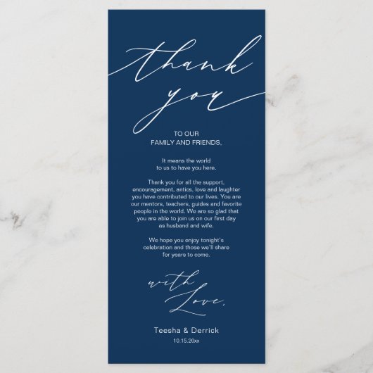 Minimale bruiloft Plaats instelling Hartelijk dank Programmakaart (Voorkant)