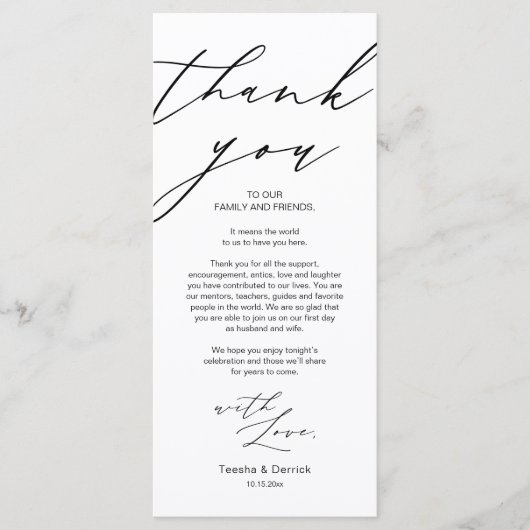 Minimale bruiloft Plaats instelling Hartelijk dank Programmakaart (Voorkant)