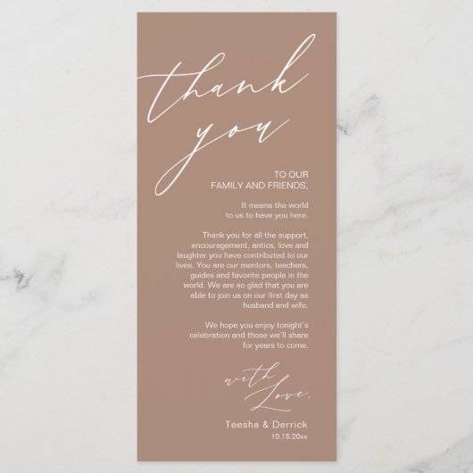 Minimale bruiloft Plaats instelling Hartelijk dank Programmakaart (Voorkant)