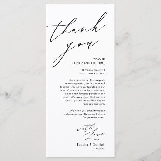 Minimale bruiloft Plaats instelling Hartelijk dank Programmakaart (Voorkant)
