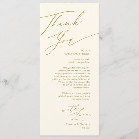 Minimale bruiloft Plaats instelling Hartelijk dank Programmakaart (Voorkant)