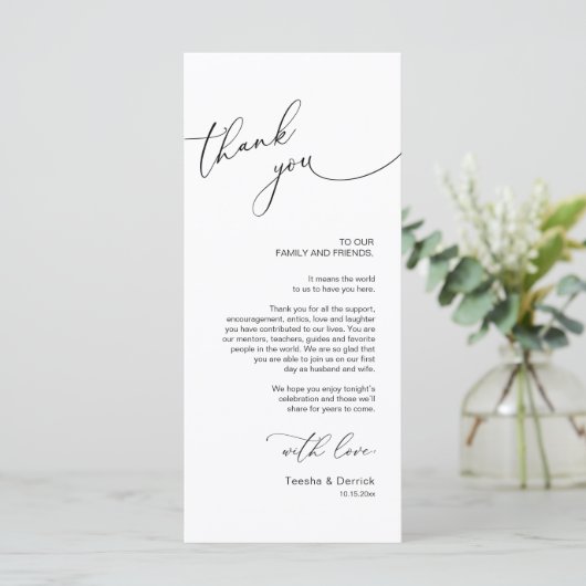 Minimale bruiloft Plaats instelling Hartelijk dank Programmakaart (Staand voorkant)