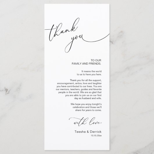 Minimale bruiloft Plaats instelling Hartelijk dank Programmakaart (Voorkant)