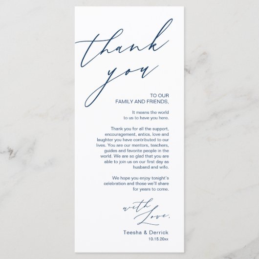 Minimale bruiloft Plaats instelling Hartelijk dank Programmakaart (Voorkant)