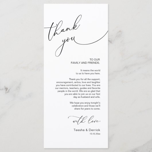 Minimale bruiloft Plaats instelling Hartelijk dank Programmakaart (Voorkant)
