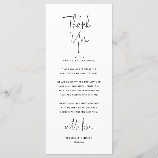 Minimale bruiloft Plaats instelling Hartelijk dank Programmakaart (Voorkant)