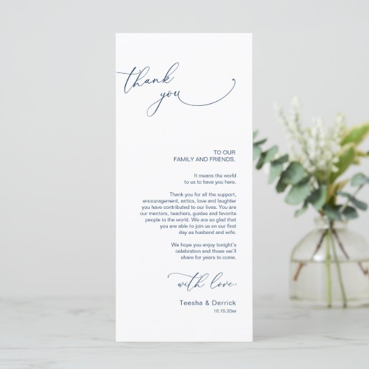 Minimale bruiloft Plaats instelling Hartelijk dank Programmakaart (Staand voorkant)