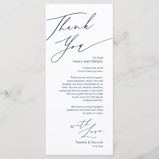 Minimale bruiloft Plaats instelling Hartelijk dank Programmakaart (Voorkant)