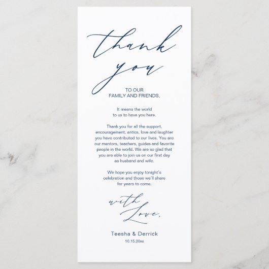 Minimale bruiloft Plaats instelling Hartelijk dank Programmakaart (Voorkant)