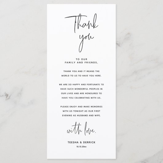 Minimale bruiloft Plaats instelling Hartelijk dank Programmakaart (Voorkant)