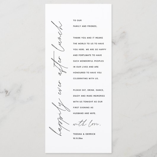 Minimale bruiloft Plaats instelling Hartelijk dank Programmakaart (Voorkant)