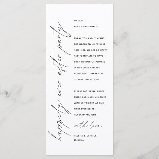 Minimale bruiloft Plaats instelling Hartelijk dank Programmakaart (Voorkant)