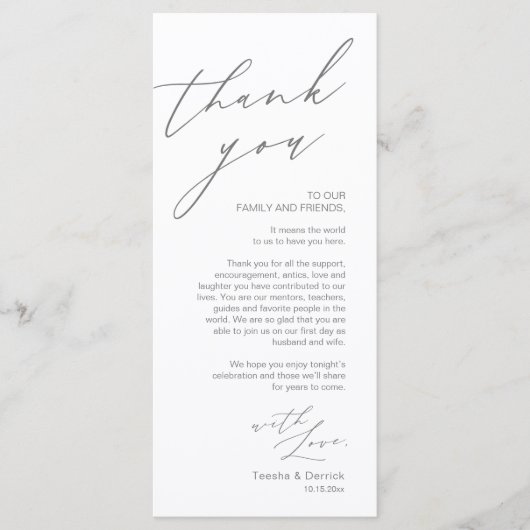 Minimale bruiloft Plaats instelling Hartelijk dank Programmakaart (Voorkant)